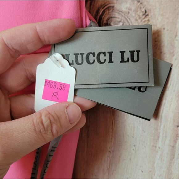 NWT Lucci Lu Bubblegum Pink Bead Embellished Collar Gown, Style # 8129, Sz 4 - Picture 7 of 11